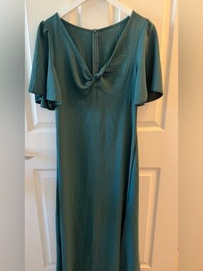 SHEIN Green Knot-Front Flutter Sleeve Maxi Dress
